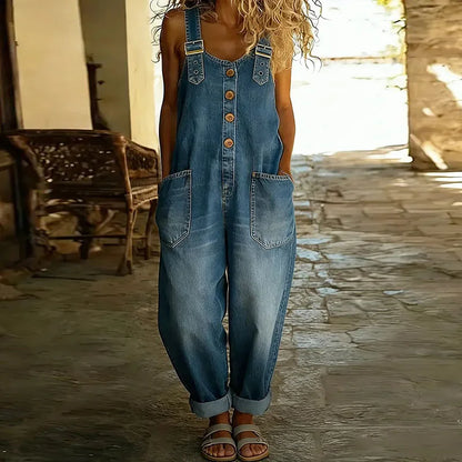 FLORA | VINTAGE SOFT COTTON DENIM-LOOK OVERALL WITH ADJUSTABLE STRAPS