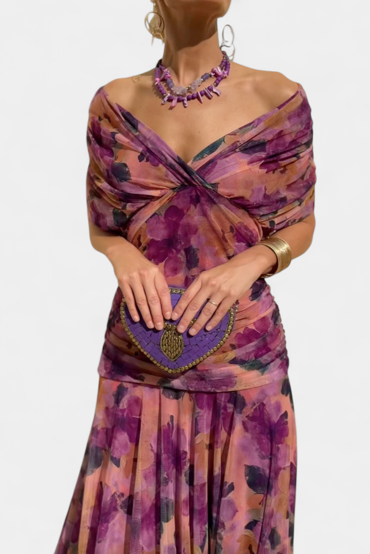 CLAIRE | ELEGANT LONG FLORAL V-NECK FLOW DRESS