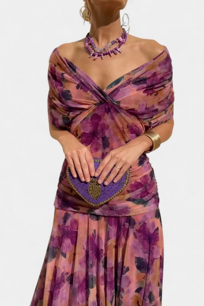 CLAIRE | ELEGANT LONG FLORAL V-NECK FLOW DRESS