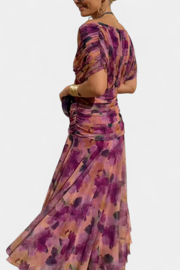 CLAIRE | ELEGANT LONG FLORAL V-NECK FLOW DRESS