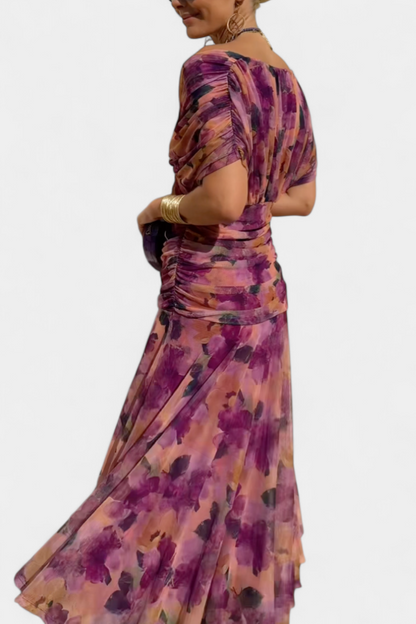 CLAIRE | ELEGANT LONG FLORAL V-NECK FLOW DRESS