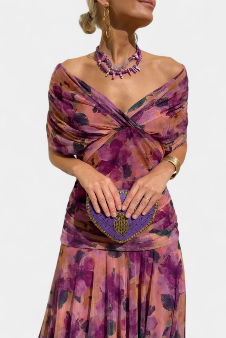 CLAIRE | ELEGANT LONG FLORAL V-NECK FLOW DRESS