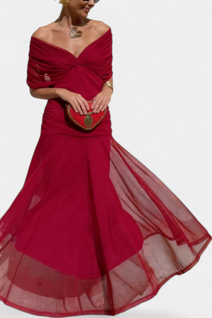 CLAIRE | ELEGANT LONG FLORAL V-NECK FLOW DRESS
