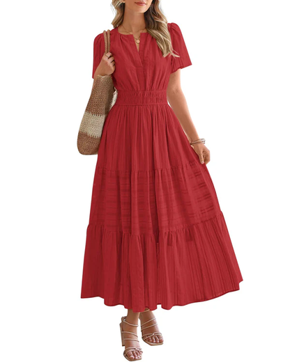ELARA | BOHO MAXI DRESS WITH V-NECK & FLOWING FIT