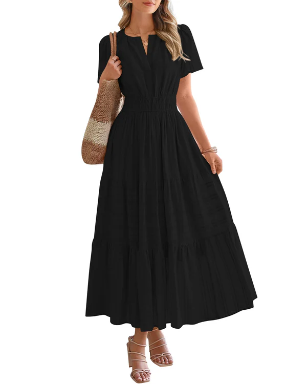 ELARA | BOHO MAXI DRESS WITH V-NECK & FLOWING FIT