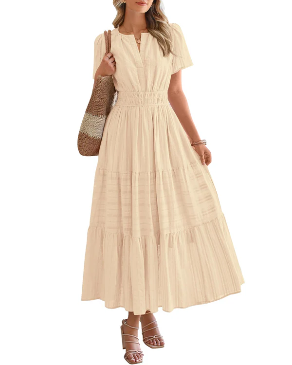ELARA | BOHO MAXI DRESS WITH V-NECK & FLOWING FIT