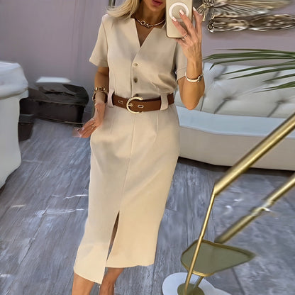 SARA | MIDI SHIRT DRESS WITH AN ELEGANT FRONT SLIT