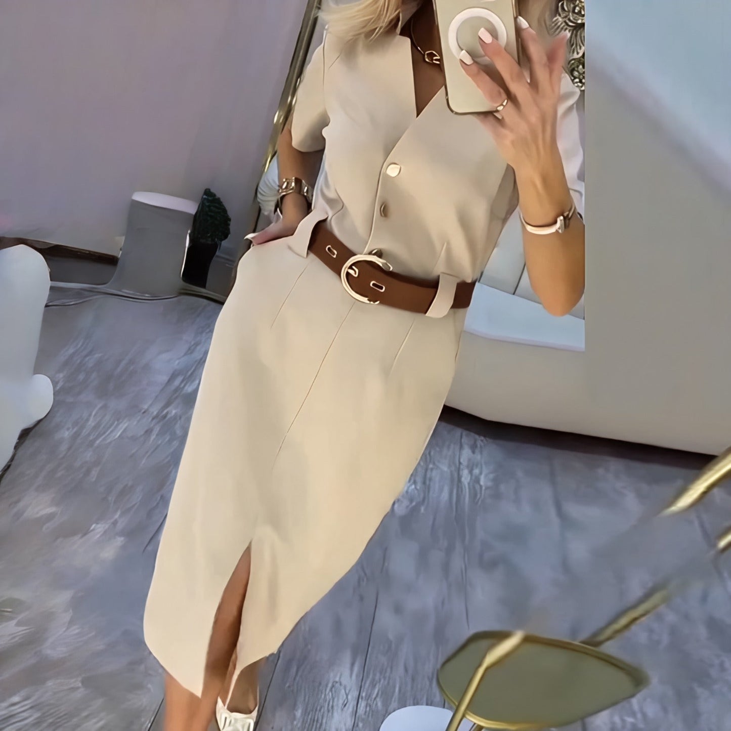 SARA | MIDI SHIRT DRESS WITH AN ELEGANT FRONT SLIT