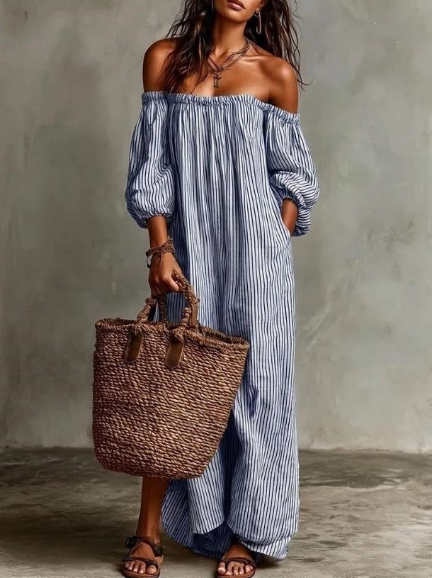 NINA | STRIPED OFF-SHOULDER MAXI DRESS