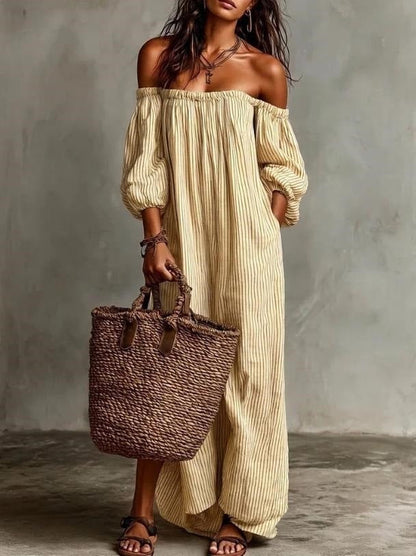 NINA | STRIPED OFF-SHOULDER MAXI DRESS