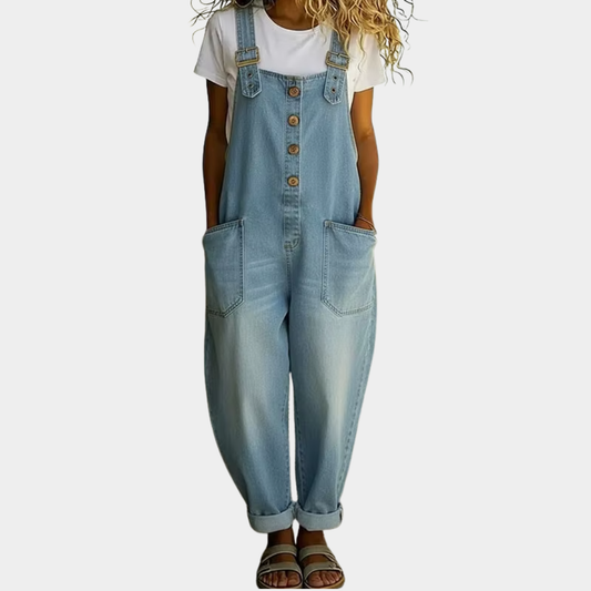 FLORA | VINTAGE SOFT COTTON DENIM-LOOK OVERALL WITH ADJUSTABLE STRAPS