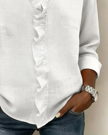 AURELIA | BLOUSE WITH RUFFLES, V-NECK AND LONG SLEEVES
