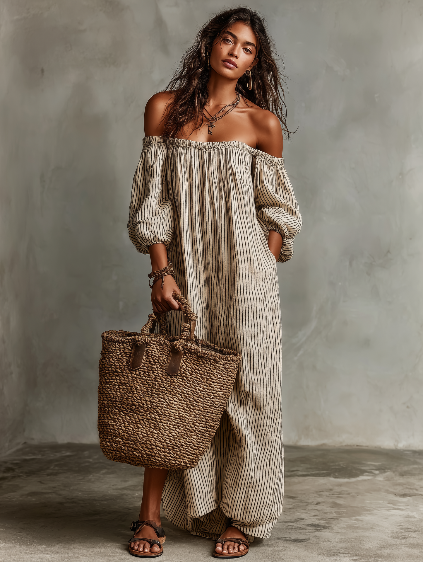 NINA | STRIPED OFF-SHOULDER MAXI DRESS