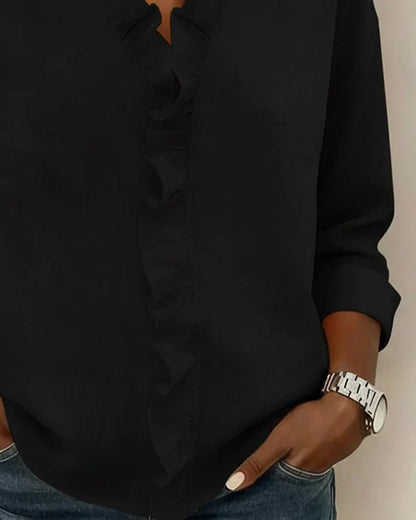 AURELIA | BLOUSE WITH RUFFLES, V-NECK AND LONG SLEEVES