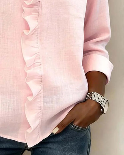 AURELIA | BLOUSE WITH RUFFLES, V-NECK AND LONG SLEEVES