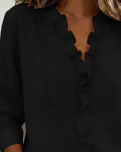 AURELIA | BLOUSE WITH RUFFLES, V-NECK AND LONG SLEEVES