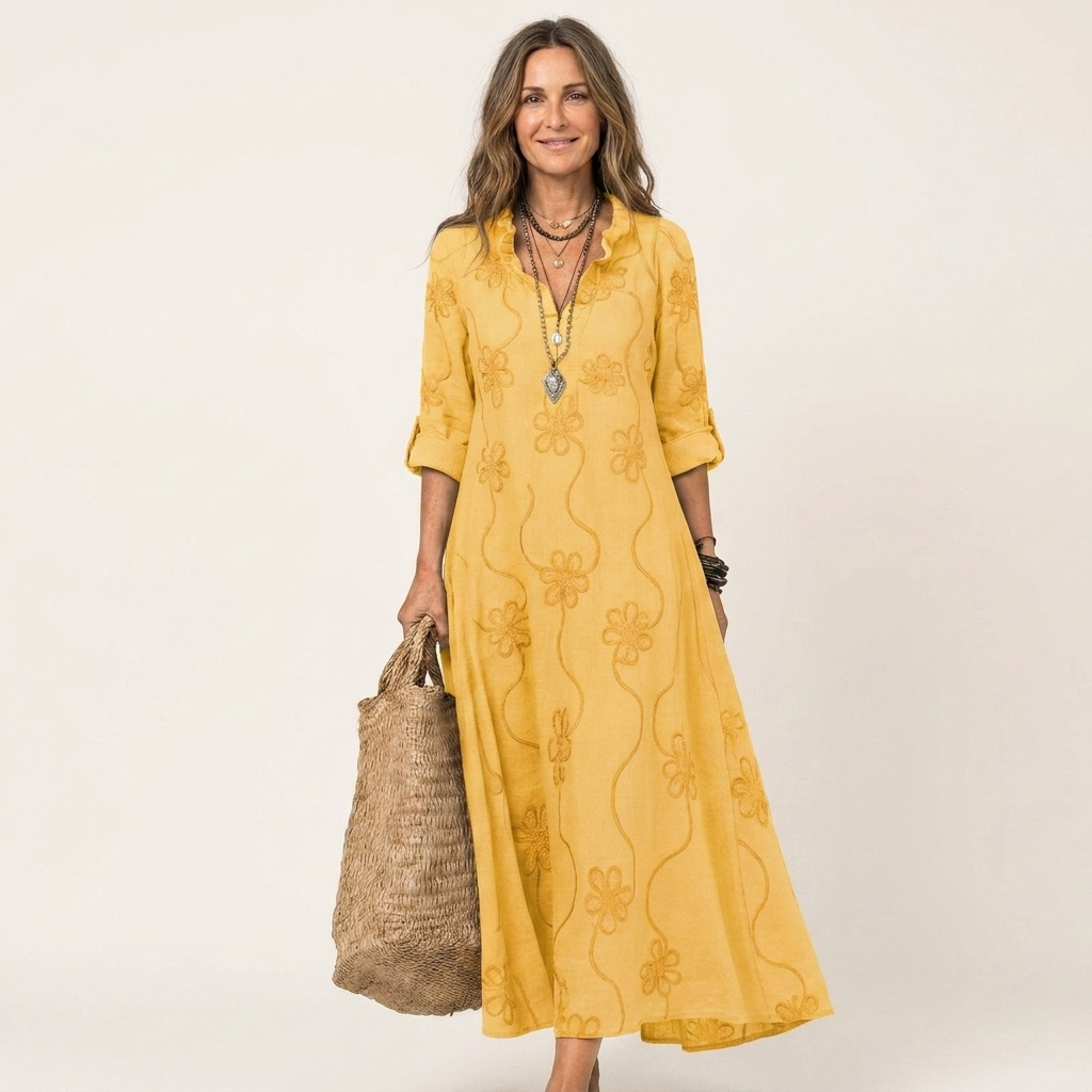 MARIAM | MAXI DRESS WITH TONAL FLORAL EMBROIDERY
