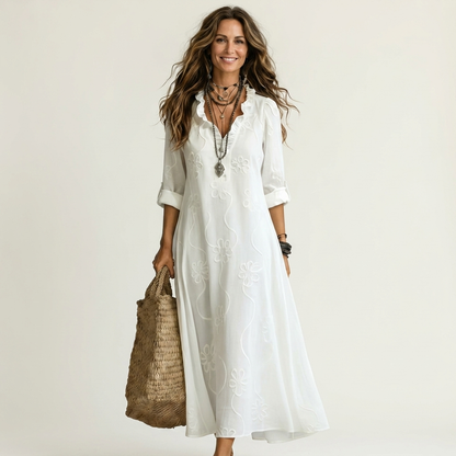 MARIAM | MAXI DRESS WITH TONAL FLORAL EMBROIDERY