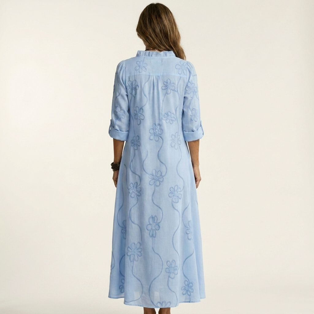 MARIAM | MAXI DRESS WITH TONAL FLORAL EMBROIDERY