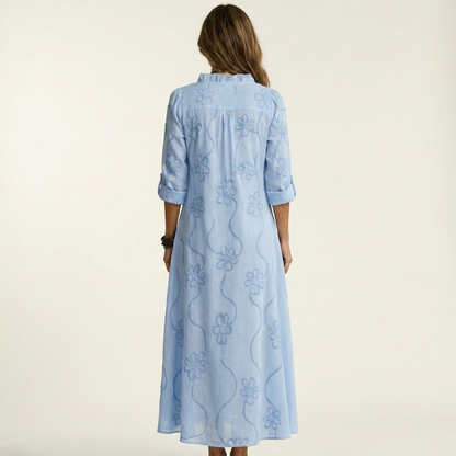 MARIAM | MAXI DRESS WITH TONAL FLORAL EMBROIDERY