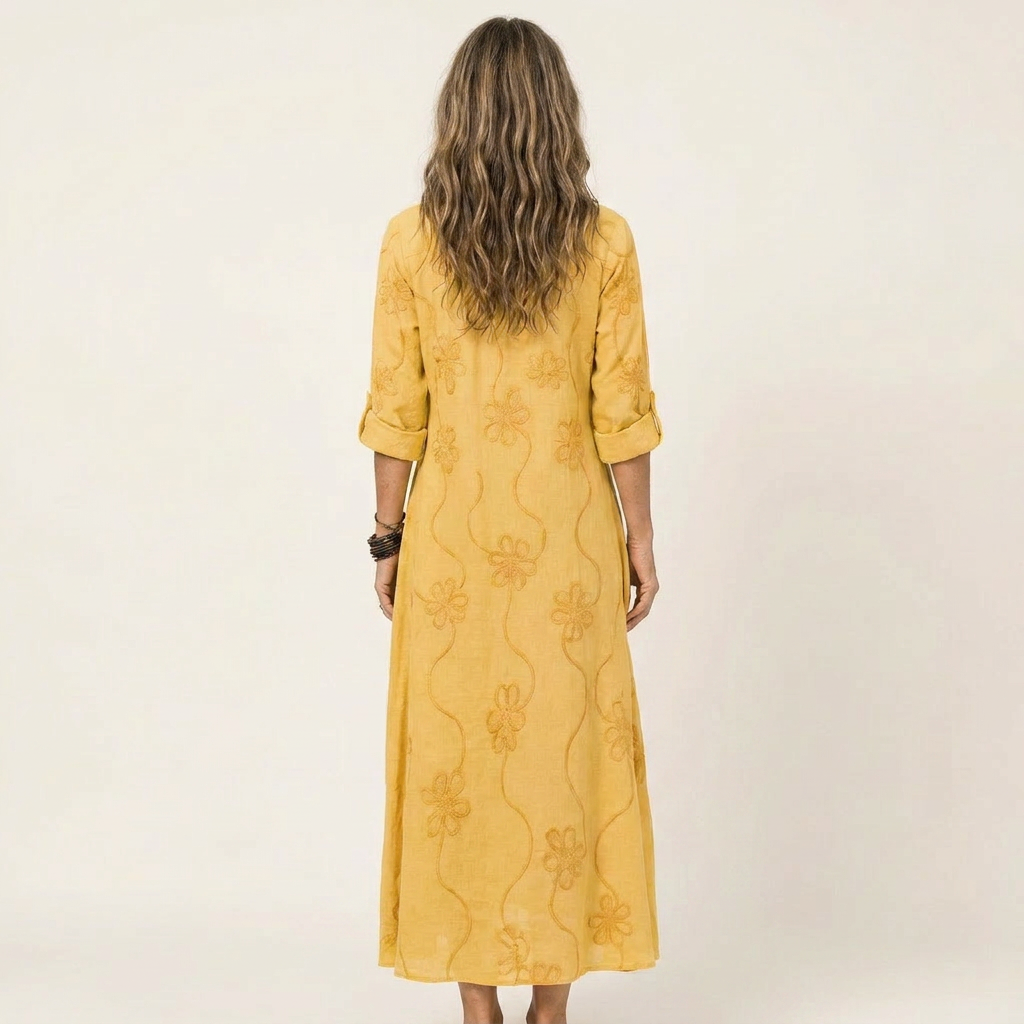 MARIAM | MAXI DRESS WITH TONAL FLORAL EMBROIDERY