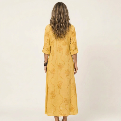 MARIAM | MAXI DRESS WITH TONAL FLORAL EMBROIDERY
