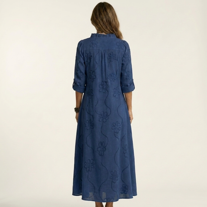 MARIAM | MAXI DRESS WITH TONAL FLORAL EMBROIDERY