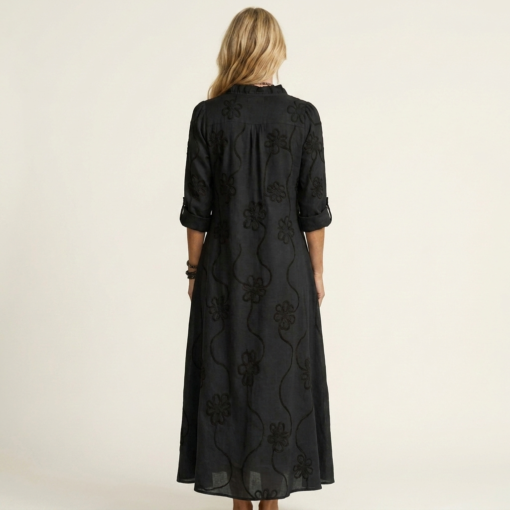 MARIAM | MAXI DRESS WITH TONAL FLORAL EMBROIDERY