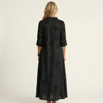 MARIAM | MAXI DRESS WITH TONAL FLORAL EMBROIDERY