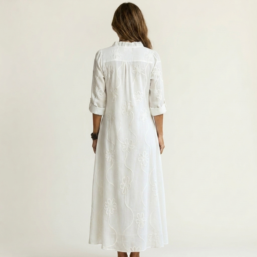 MARIAM | MAXI DRESS WITH TONAL FLORAL EMBROIDERY