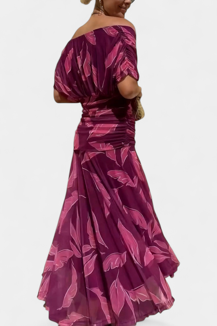 CLAIRE | ELEGANT LONG FLORAL V-NECK FLOW DRESS