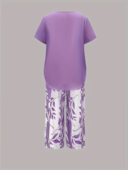 ARVESSA | CASUAL LEAF PRINT TWO PIECE SET