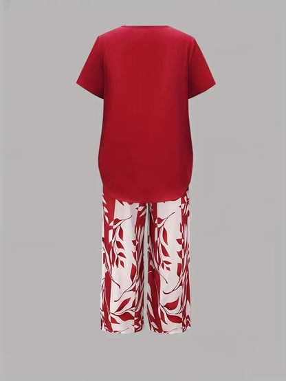 ARVESSA | CASUAL LEAF PRINT TWO PIECE SET
