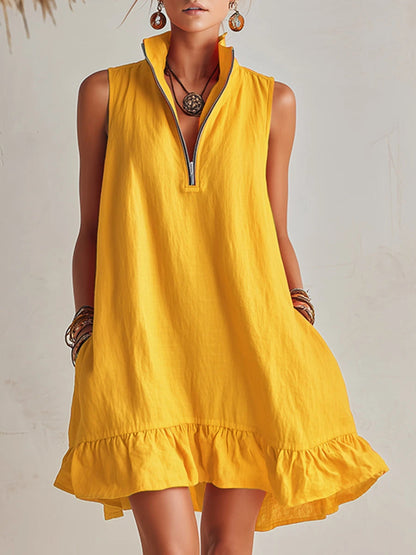 TESSA | COTTON-LINEN HALF-ZIP MINI DRESS