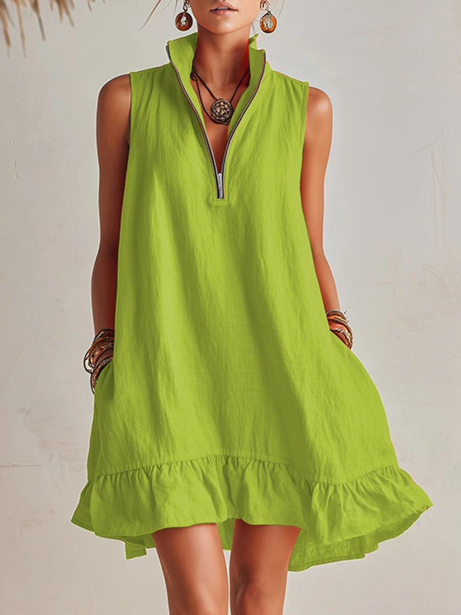 TESSA | COTTON-LINEN HALF-ZIP MINI DRESS