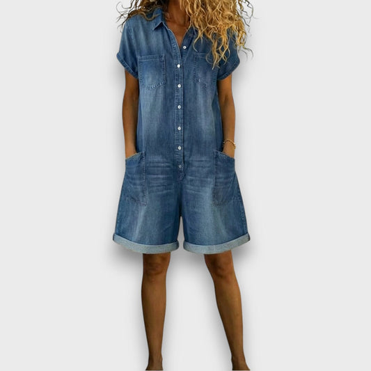 DANIELLE | VINTAGE SHORT COTTON DENIM-LOOK OVERALLS