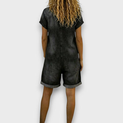 DANIELLE | VINTAGE SHORT COTTON DENIM-LOOK OVERALLS