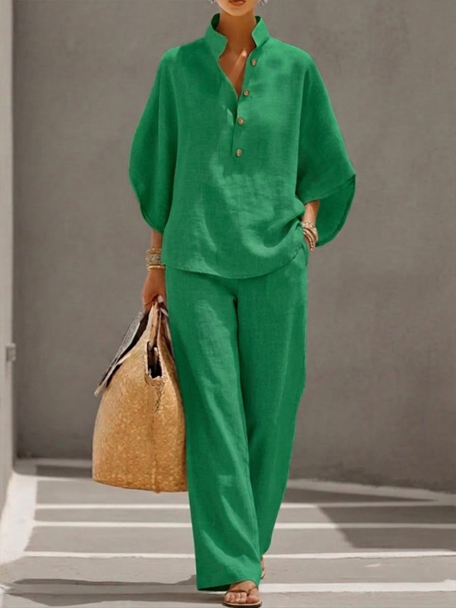 MARIEL | ELEGANT BATWING SLEEVE SET WITH WIDE-LEG PANTS
