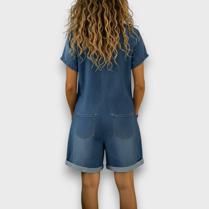 DANIELLE | VINTAGE SHORT COTTON DENIM-LOOK OVERALLS