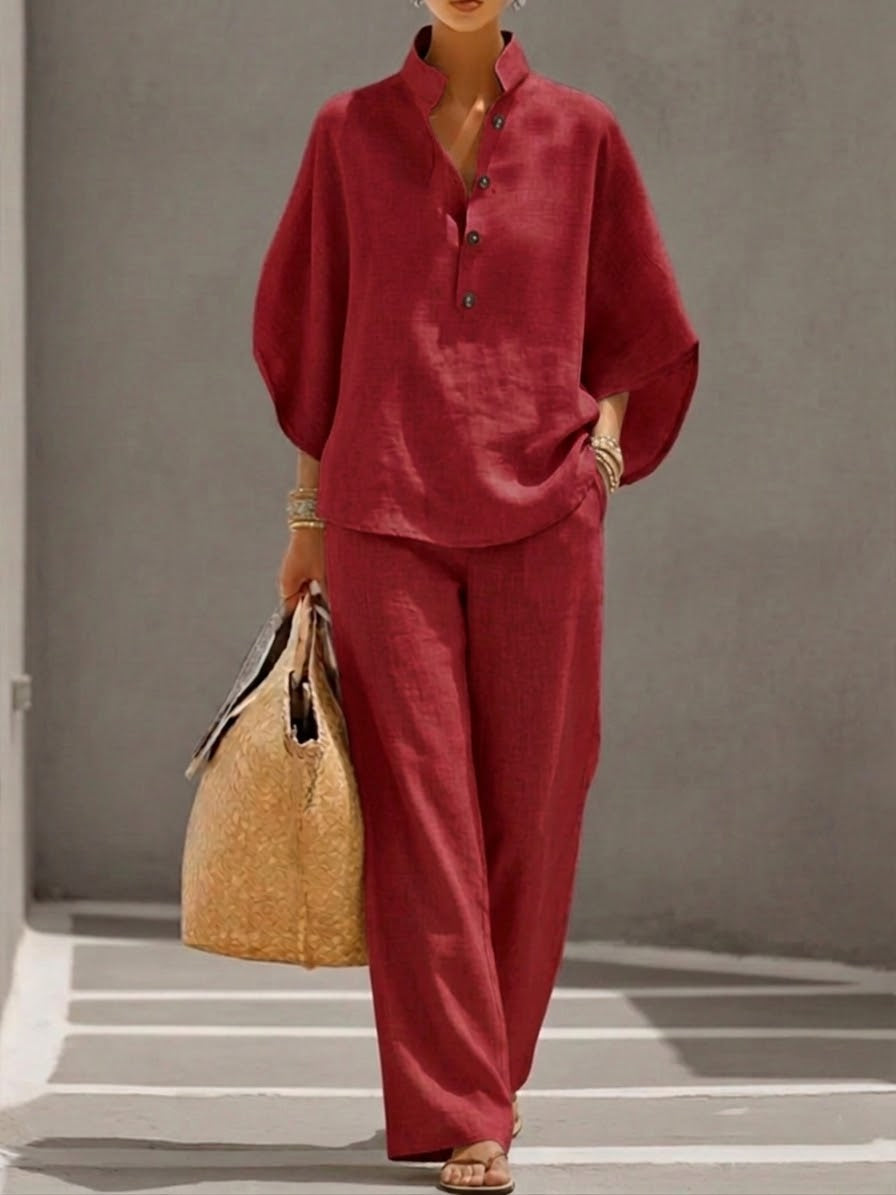 MARIEL | ELEGANT BATWING SLEEVE SET WITH WIDE-LEG PANTS