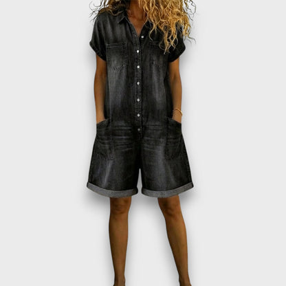 DANIELLE | VINTAGE SHORT COTTON DENIM-LOOK OVERALLS