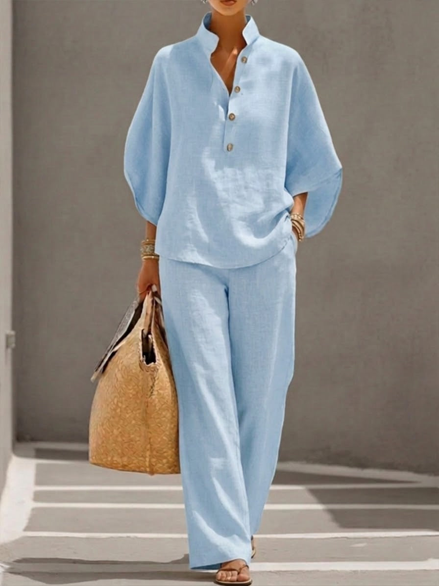 MARIEL | ELEGANT BATWING SLEEVE SET WITH WIDE-LEG PANTS