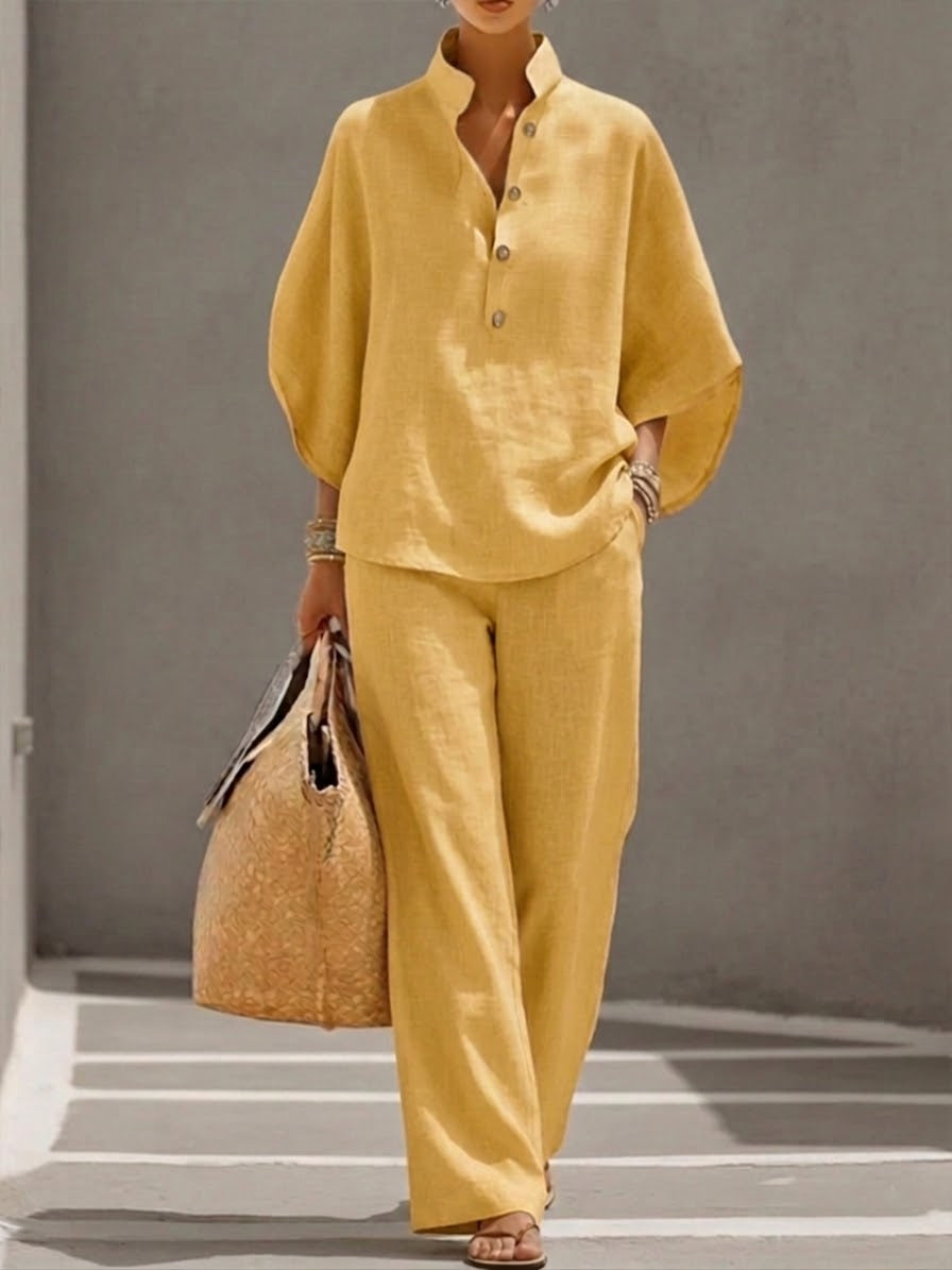 MARIEL | ELEGANT BATWING SLEEVE SET WITH WIDE-LEG PANTS
