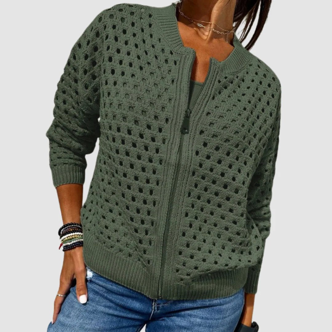 MCKENNA | BREATHABLE CUTOUT ZIPPER KNIT CARDIGAN