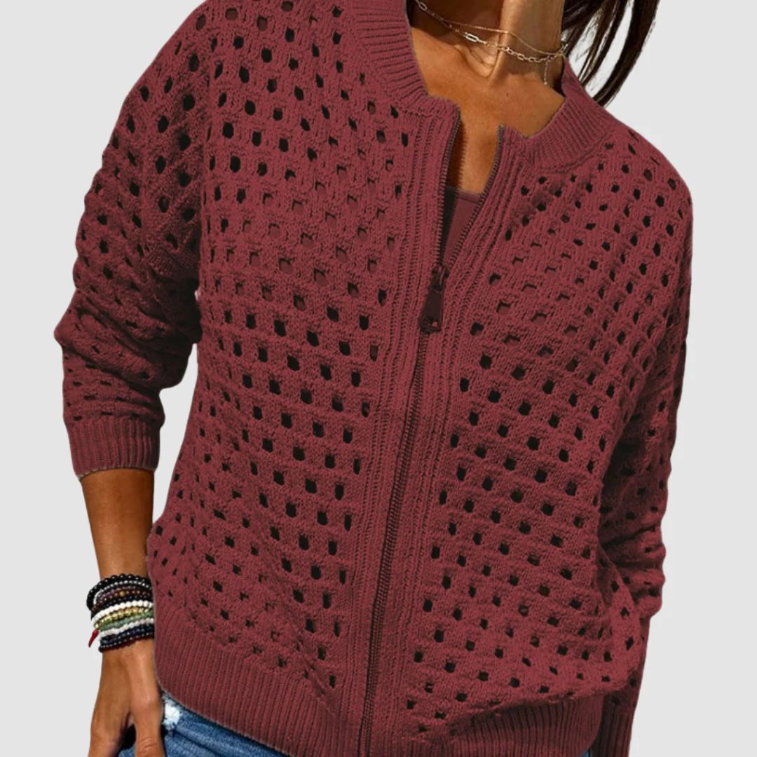 MCKENNA | BREATHABLE CUTOUT ZIPPER KNIT CARDIGAN