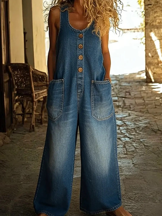 AMANDA | VINTAGE WASHED COTTON DENIM OVERALLS