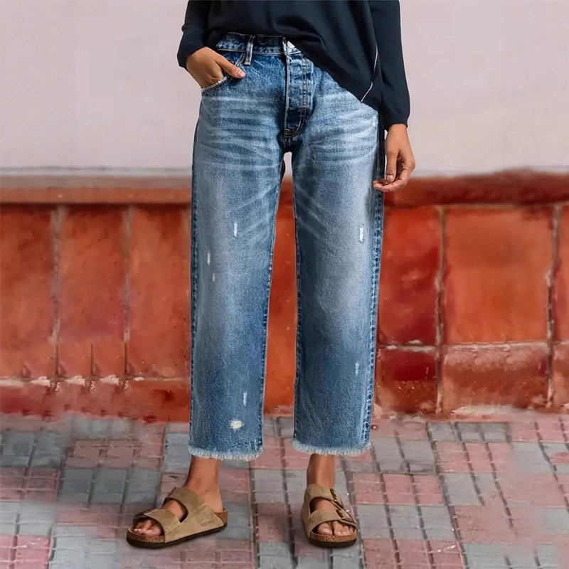ABERJEAN | RETRO CROPPED STRAIGHT JEANS