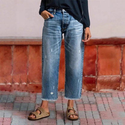 ABERJEAN | RETRO CROPPED STRAIGHT JEANS