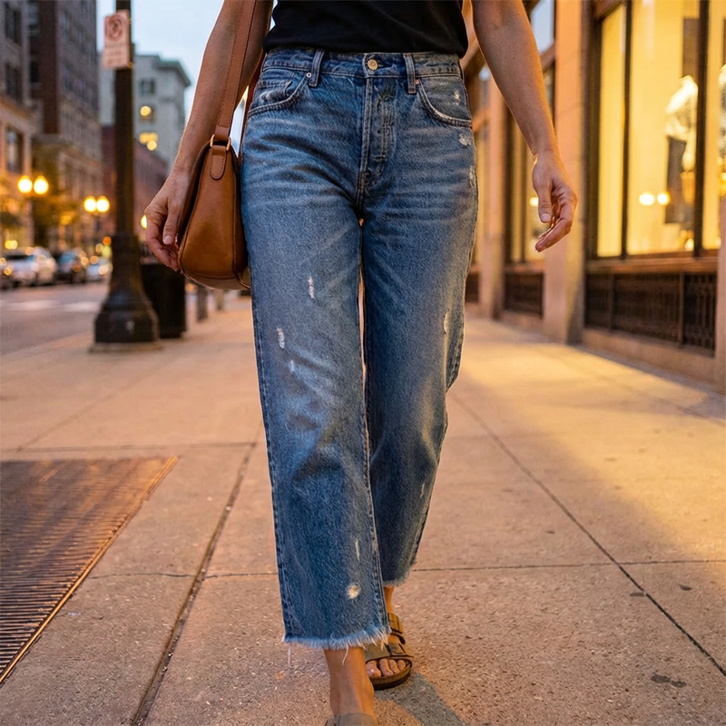 ABERJEAN | RETRO CROPPED STRAIGHT JEANS