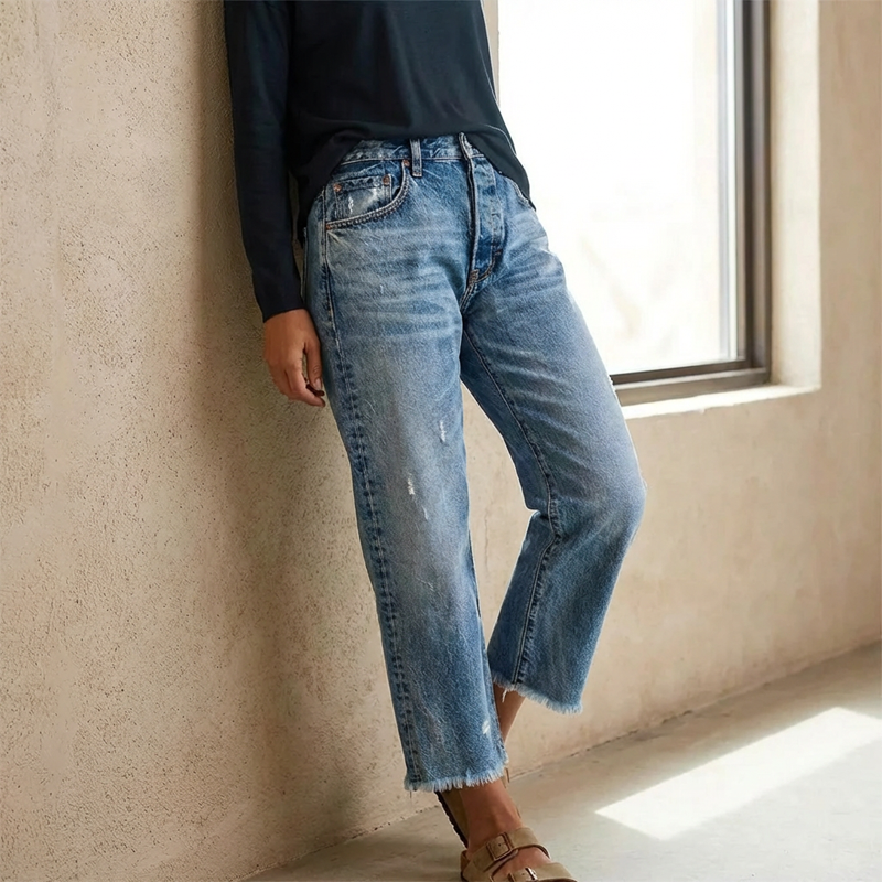 ABERJEAN | RETRO CROPPED STRAIGHT JEANS